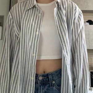 H&M button down shirt striped blue and white